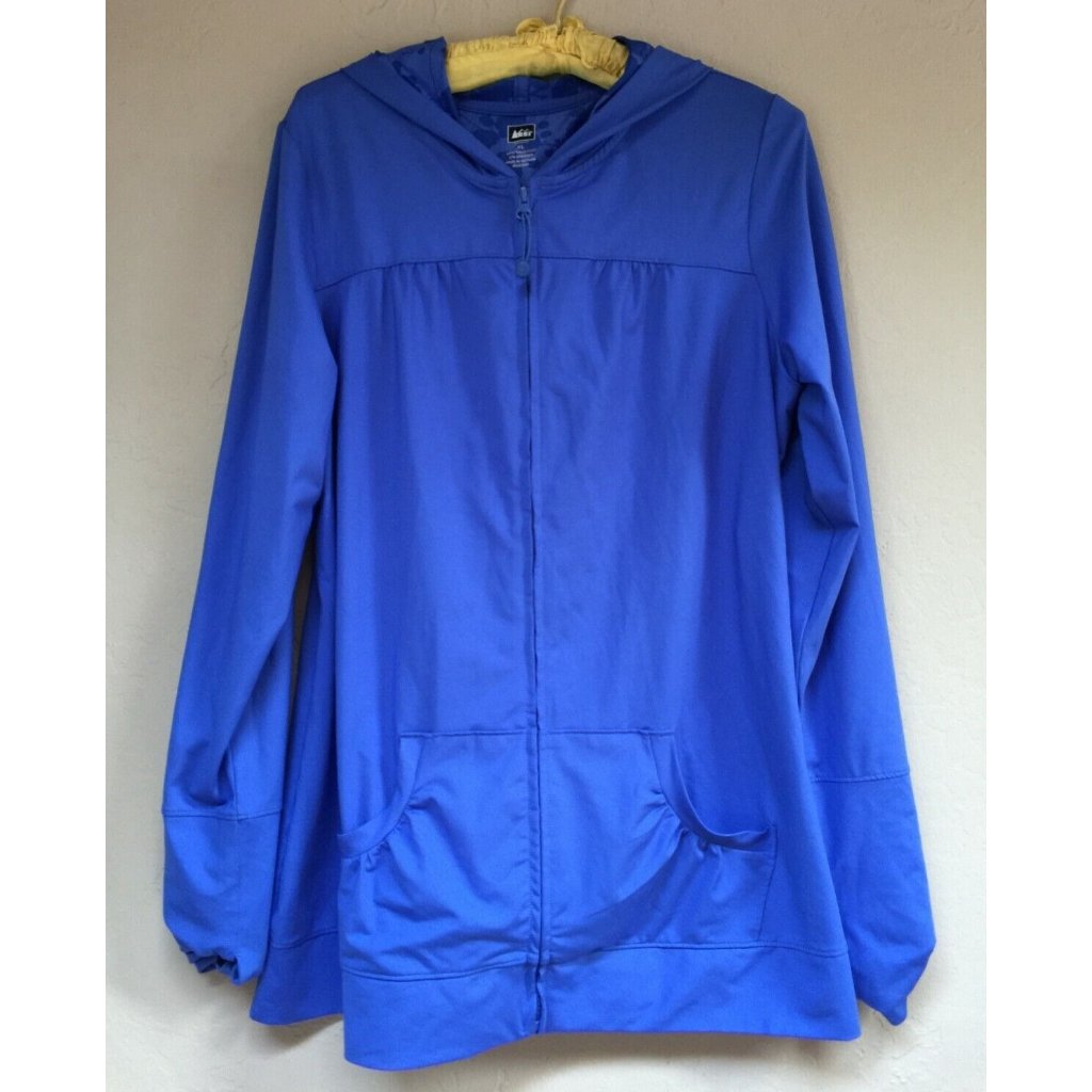 Rei Womens Xl Full-Zip Hooded Windbreaker Jacket Stretch Pockets Blue Outdoor